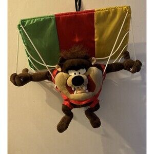 Vintage Looney Tunes Tazmanian Devil Plush SIX FLAGS Parachute Warner Bros 7”